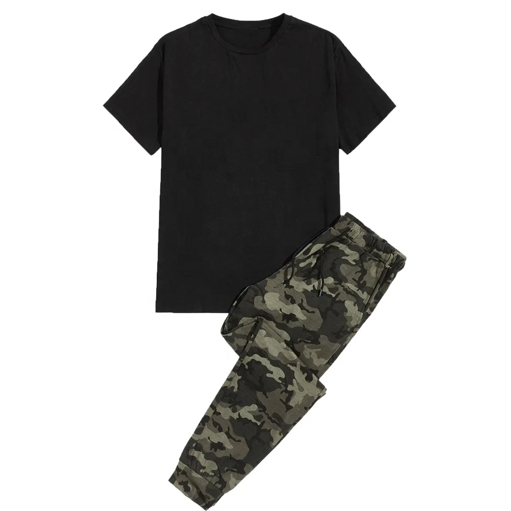 Men Letter Print Top & Camo Pants Set 2022 Mens Camo Summer Sets Tracksuit Wholesale Price With Custom Logo Plus Size OEM