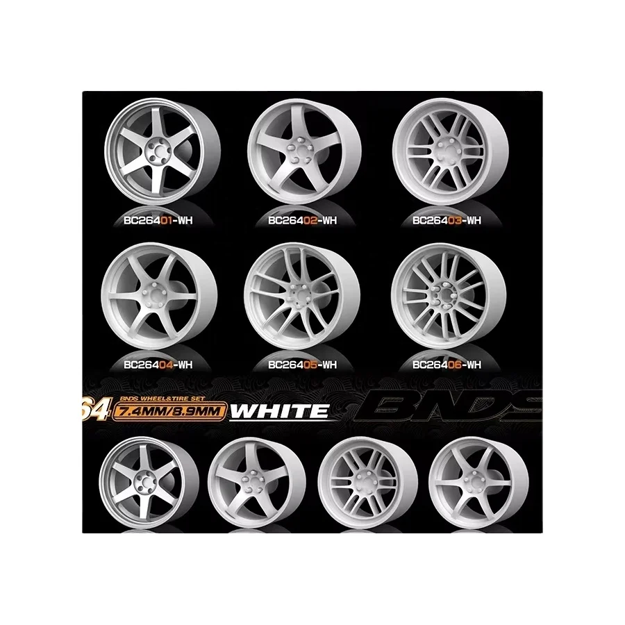 1/64 White ABS Wheels With Rubber Tires by BNDS Assembly Rims Modified Parts for Model Car Refitted Model Car 4pcs Set