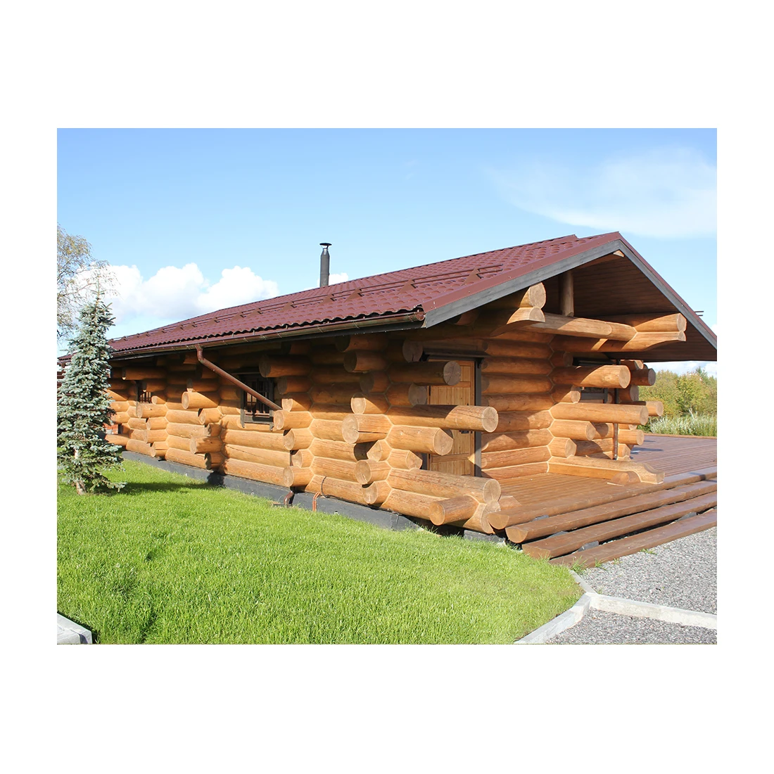 Custom-built Solid Wood Sauna House with Stove 75 sq. m Natural Wooden Log Bath House Kit for Building