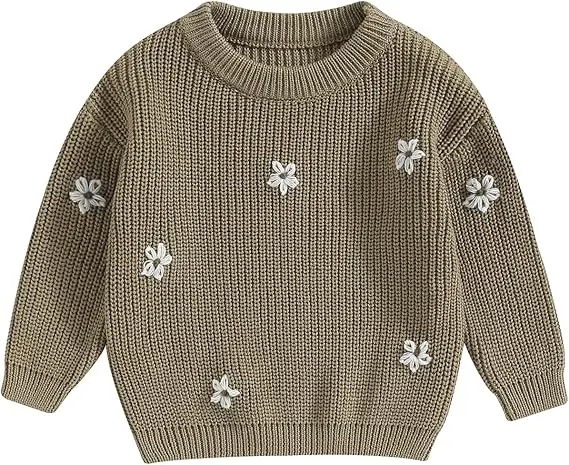 Long Sleeve Flower Pullover Tops for Baby Girls Boys Toddler Knitted Sweatshirt for Fall Winter Comfortable Sweater Clothes