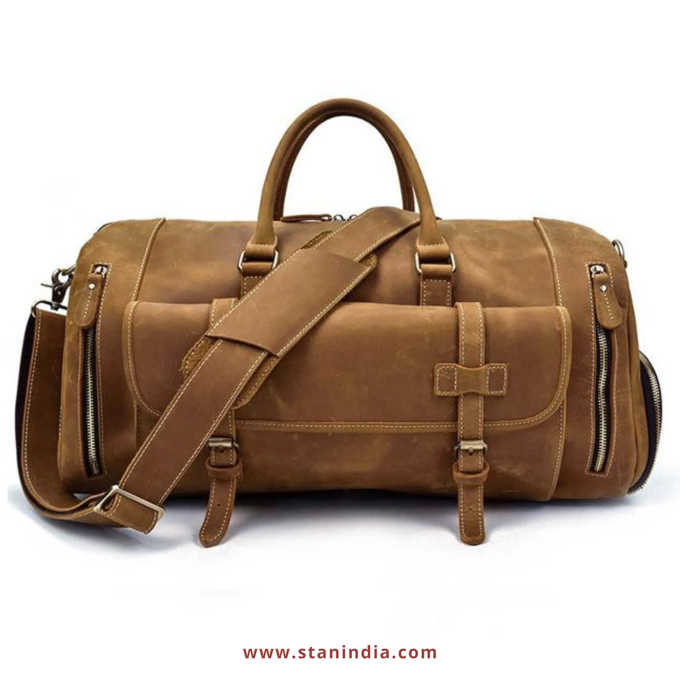 Premium Crazy Horse Genuine Leather Duffel Bag with YKK Zipper Shoe Compartment Luxury Weekender Business Travel Gym Vacation