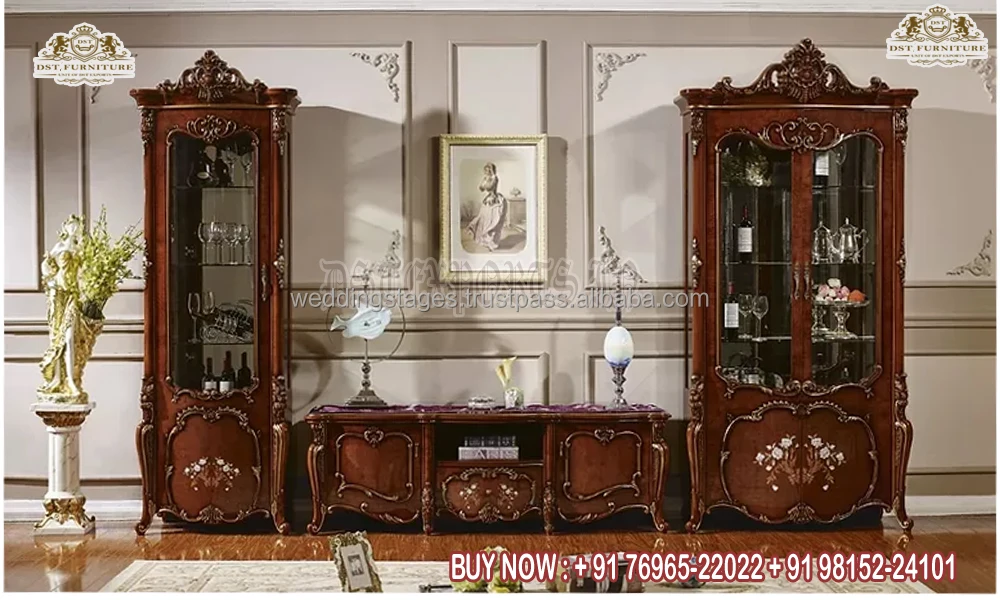 Italian TV Wall Unit With Cabinet Classic Hand Carved TV Units for Home Furniture Luxury Designer Tv Cabinets for Home