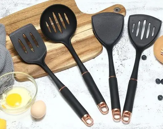 Yangjiang stainless steel Factory, Nylon Kitchen Utensil with PP & TPR handle in Navy/Gold color, high quality cooking tools