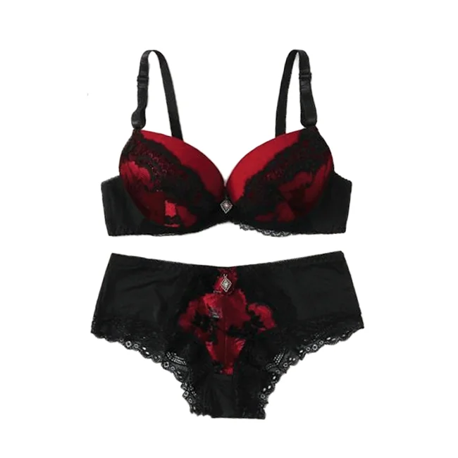 Embroidery  Lace Bra panties Sets Lovely Girls Cute  Underwire Push Up Lace Women DeepCup Bra Hide Back Fat Underwear Bangladesh