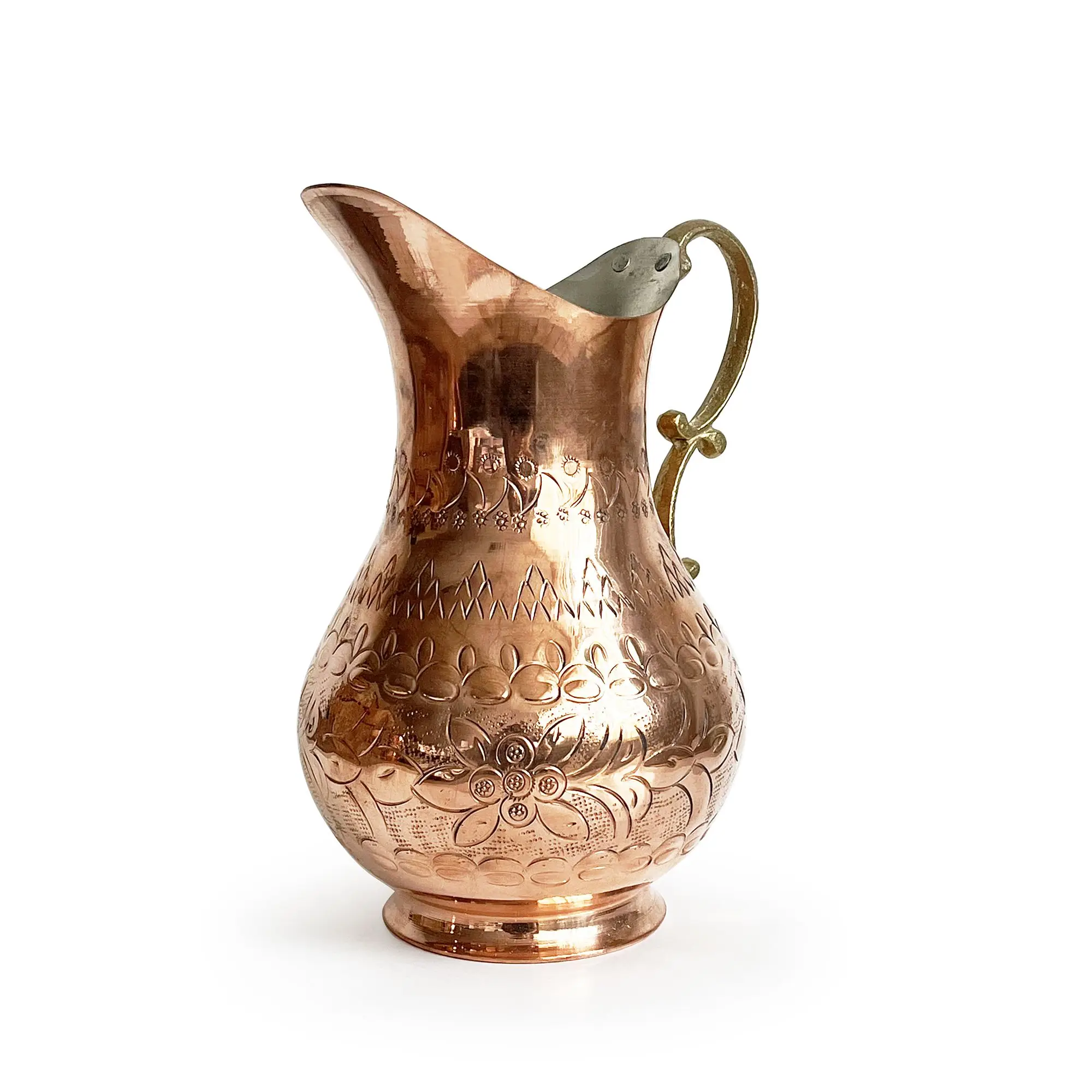 Ottoman Style Hand Embossed Relief Copper Carafe  For Beverage Service, Surahi, Jug, Authentic Design, Ayran Water Jug