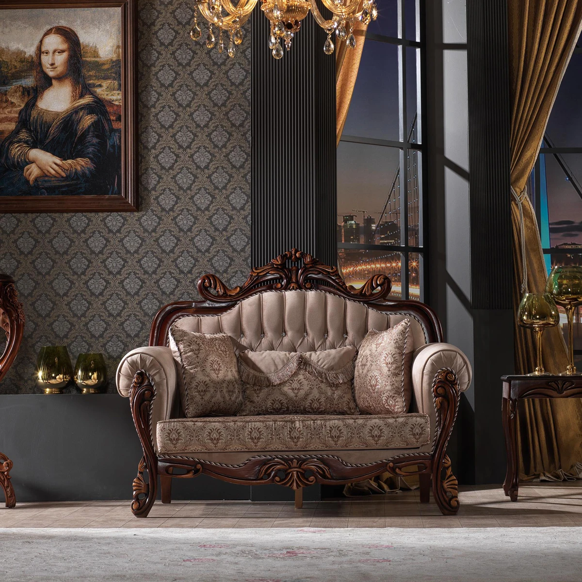 Best Quality design fashion Set Furniture Factory Provided Living Room Sofas Fabric Sofa antique classic style wooden