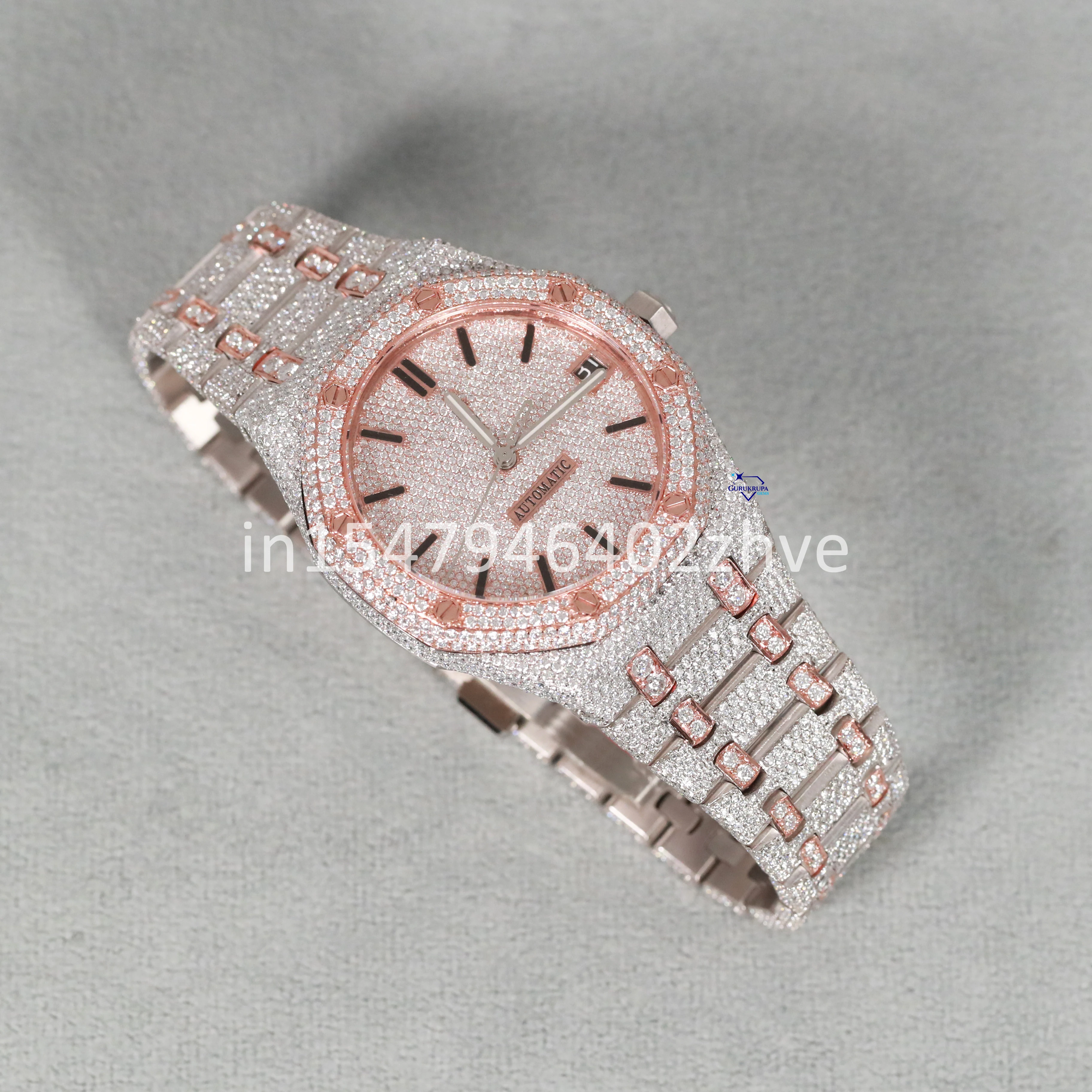 This is a special watch crafted with moissanite diamonds that passes the diamond test and frame of this watch is stainless steel