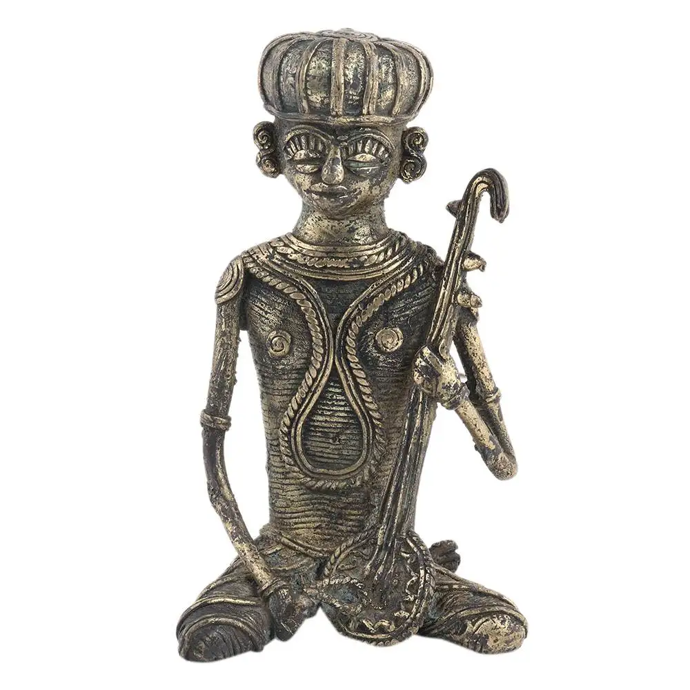 Handmade Indian Brass Antique Tribal Male Musician Sculptures Figurine Statue Home Decor Gift Items Size: 15 x 8 cm SNS-1365