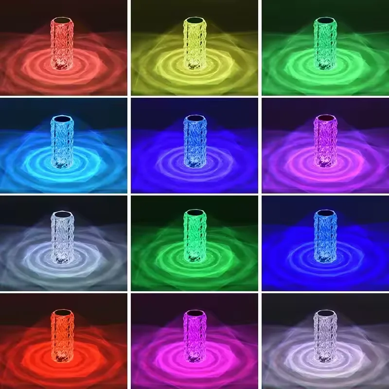 RGB 16 Color Touch Remote Control Bedside Decor Rose Desk Table Lamp USB Rechargeable Acrylic Crystal Decoration LED Night Light