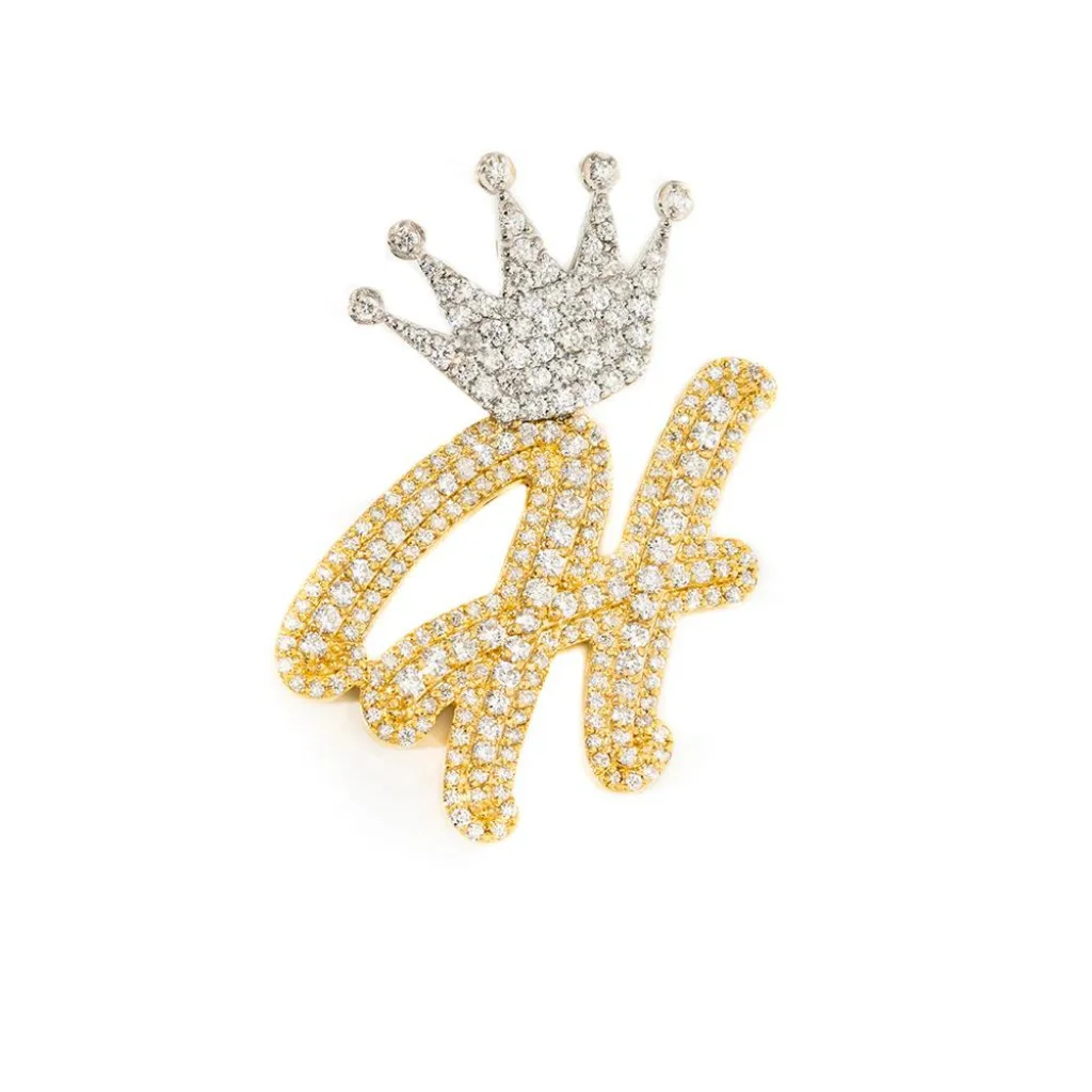 Custom Initial Letter Pendant With Crown Charm Pendant 14K Gold VVS D Natural Diamond A-Z Alphabet Pendant