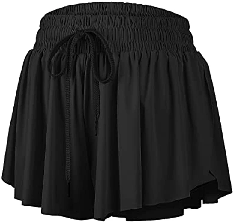 Girls 2 in 1 Flowy Shorts for Women Workout Biker Shorts Youth Adult Gym Yoga Tennis Butterfly Breathable Cotton Skirts