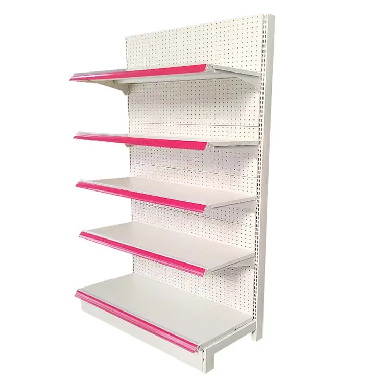 Factory price multi layers steel supermarket shelf high quality metal double single sided fixed rotary used gondola shelves