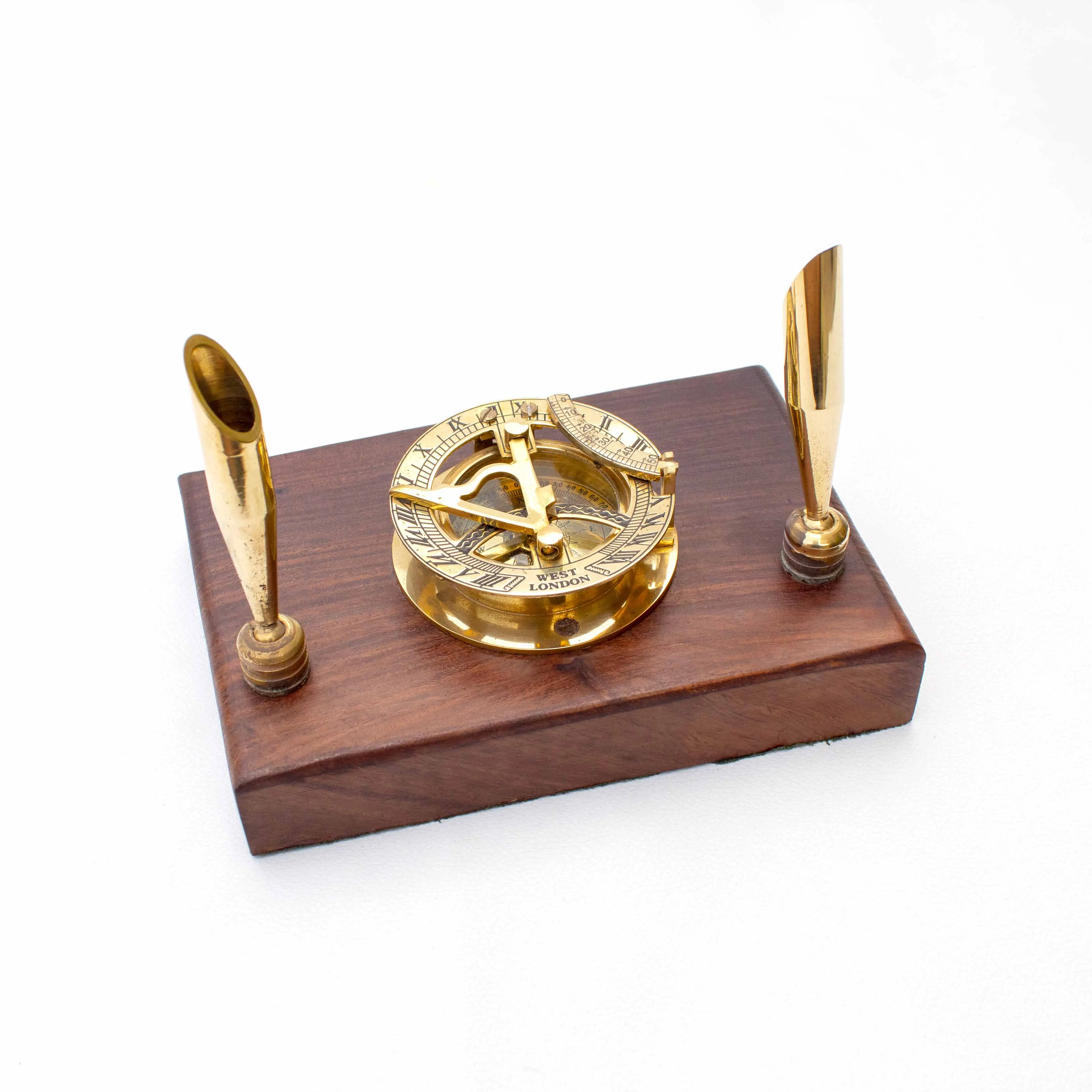 Brass Sunidal Pen Holder on wooden base