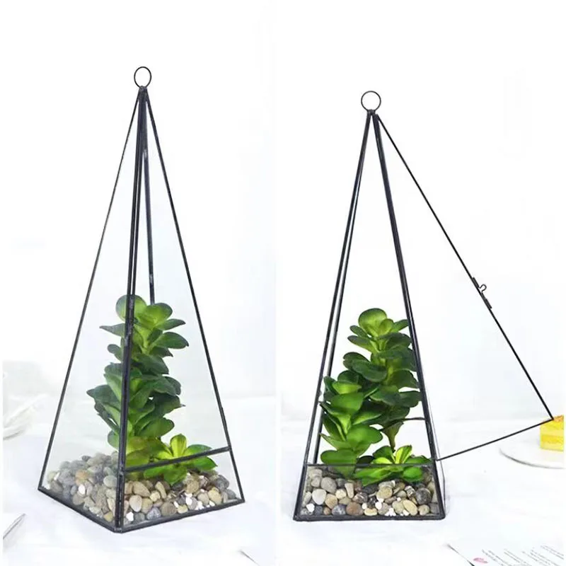 pyramid vertical metal glass geometric terrarium for home and indoor