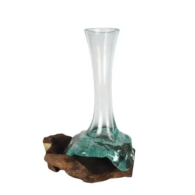 Molten Glass On Gamal Wood, Driftwood Terrarium,  Glass Bowl On Driftwood