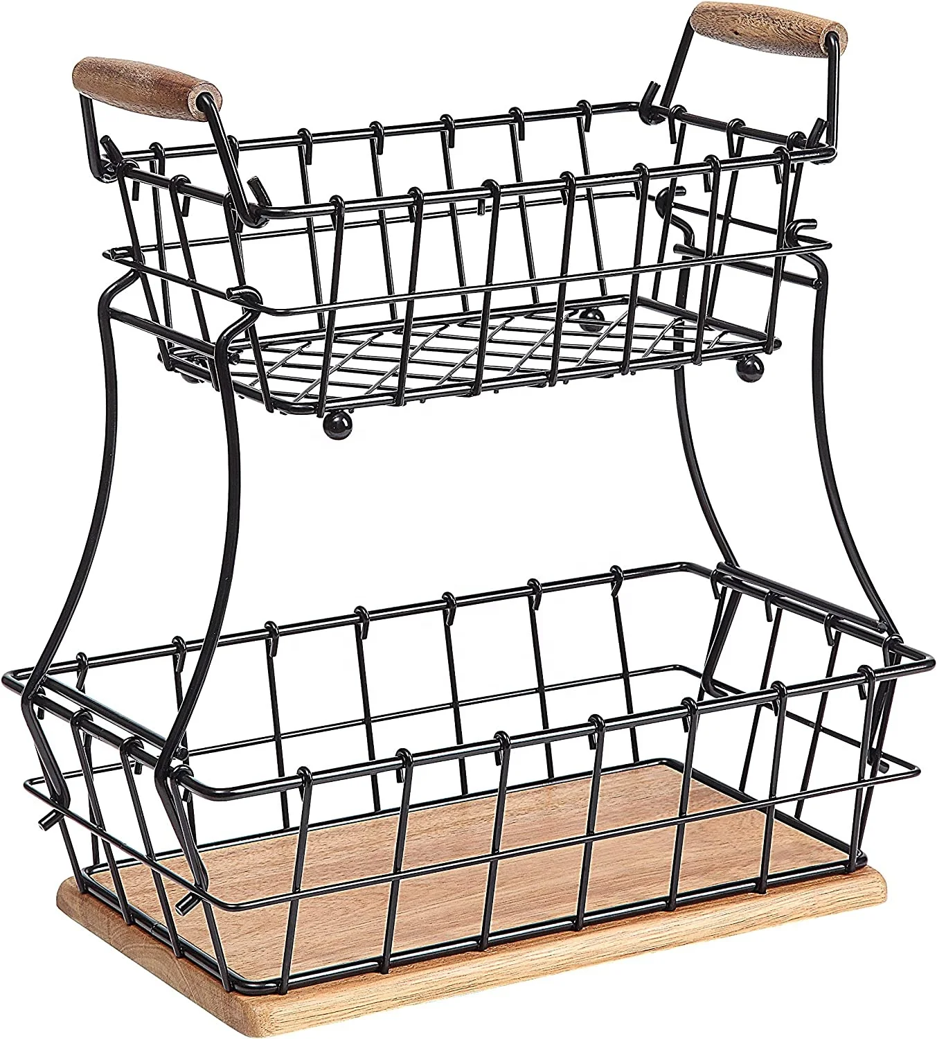 Premium Quality 2 Tired Decorative Metal With Wooden Base Decorative Basket For Kitchenand fully customizable.