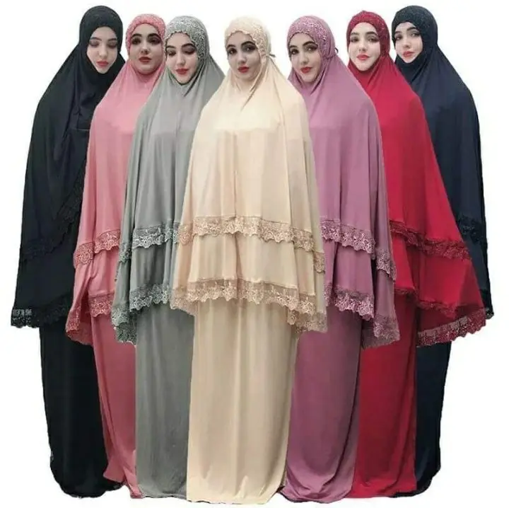 Ramadon collection prayer two piece set hijab abaya dress with lace design jilbaba telekung