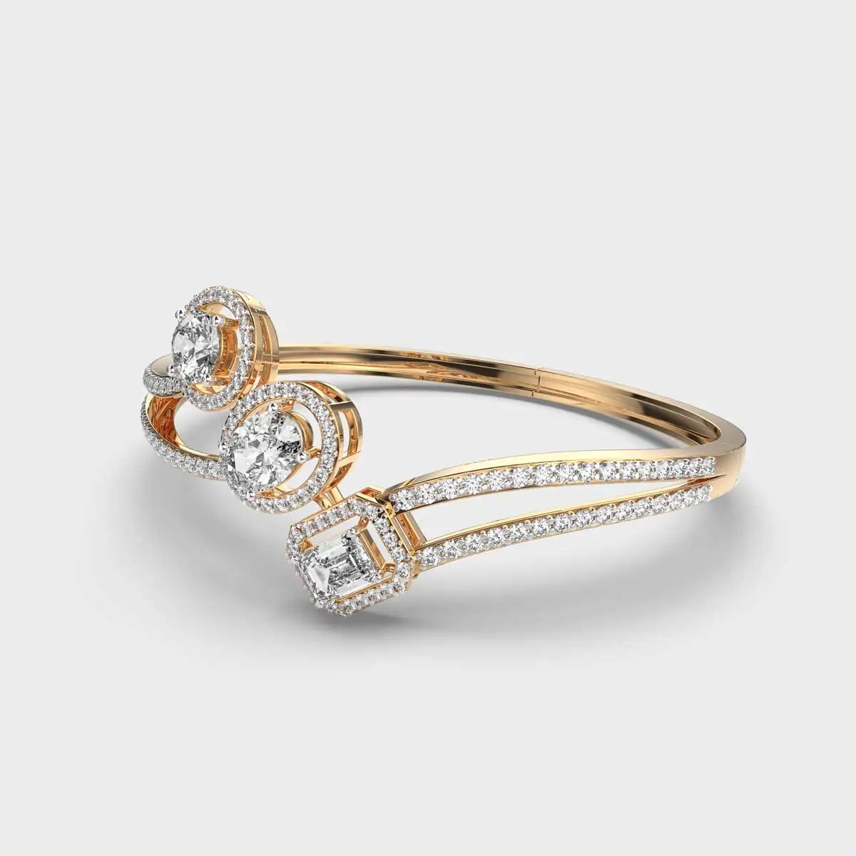 Elegant Trinity 4.994ctw Round Emerald And Oval Cut Love Diamond Bracelet Adjustable Yellow Gold Bangles Jewelry Gift For Women