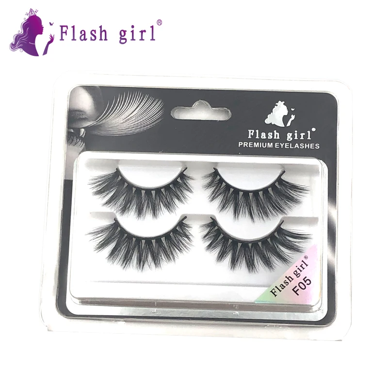 Wholesale Flash girl F series 20 models Faux Mink Eyelashes 2 pair natural false eyelashes Full Strip Eye Lashes