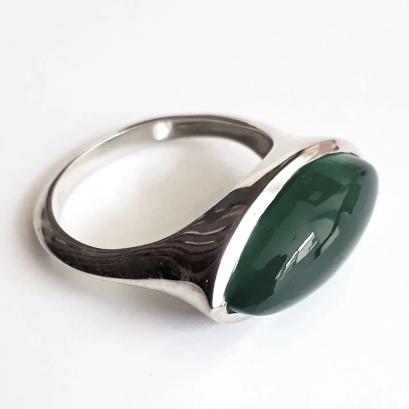 Antique Look Sterling Silver Malachite Cabochon Gemstone Bezel Set Ring Gemstone Silver Rings