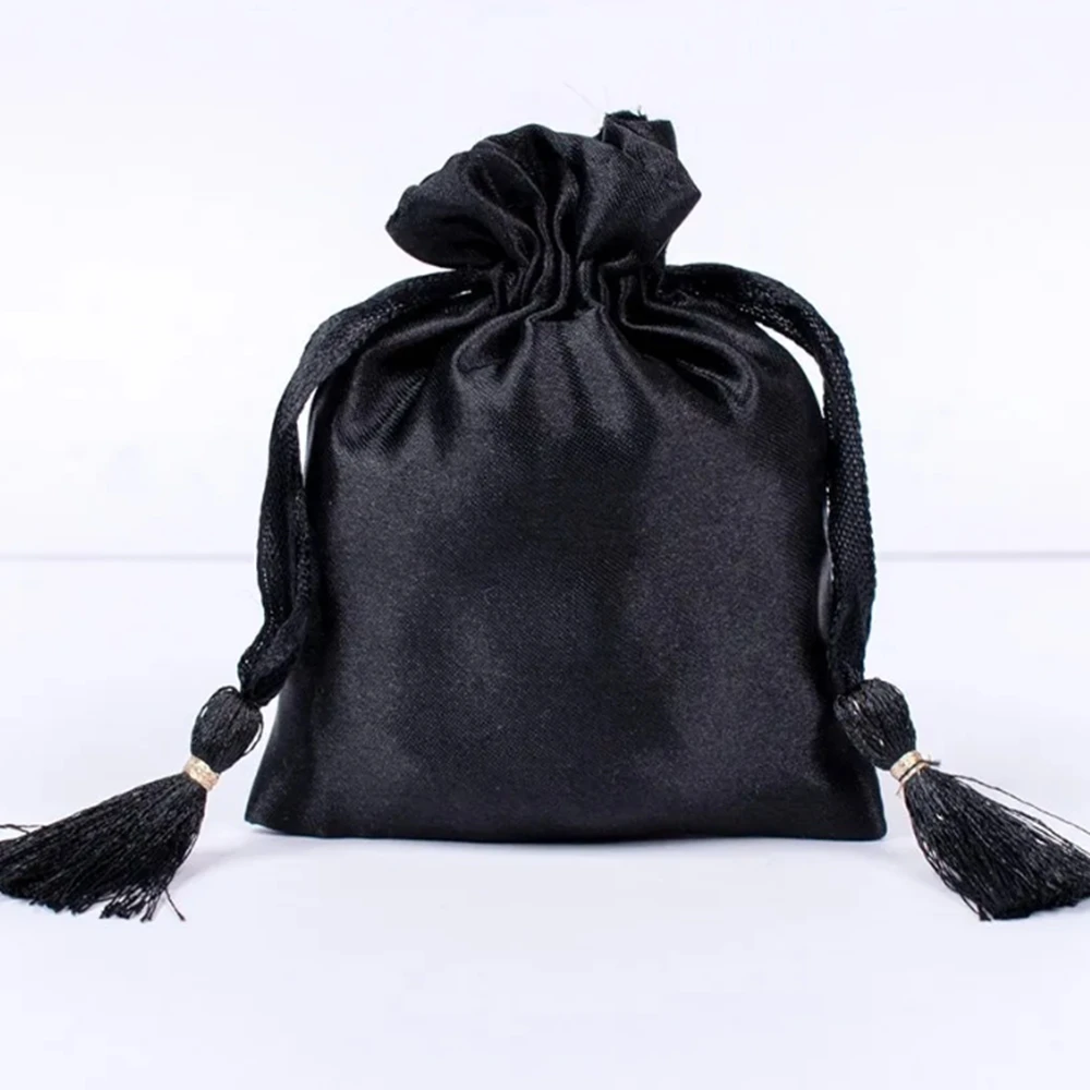 Custom Small Gift Silk Satin Drawstring Jewelry Pouch Bags Packaging With Logo high-end