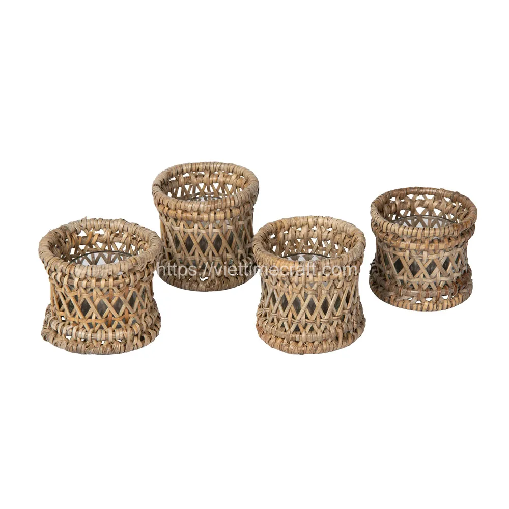 6 Pieces Of Rattan Candle Holder/Candle Jar For Party/ Christmas Holiday In Bulk Home Decoration Wholesale Vietnam