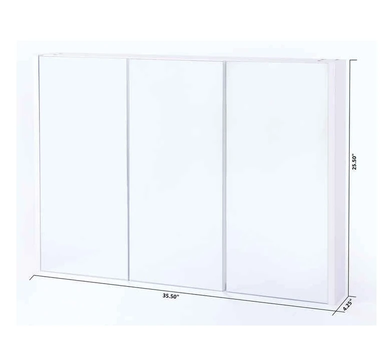 Super sale White Wall Mounted Bathroom/ Powder Room 3 shelves Mirrored Door Vanity Cabinet Modern Design