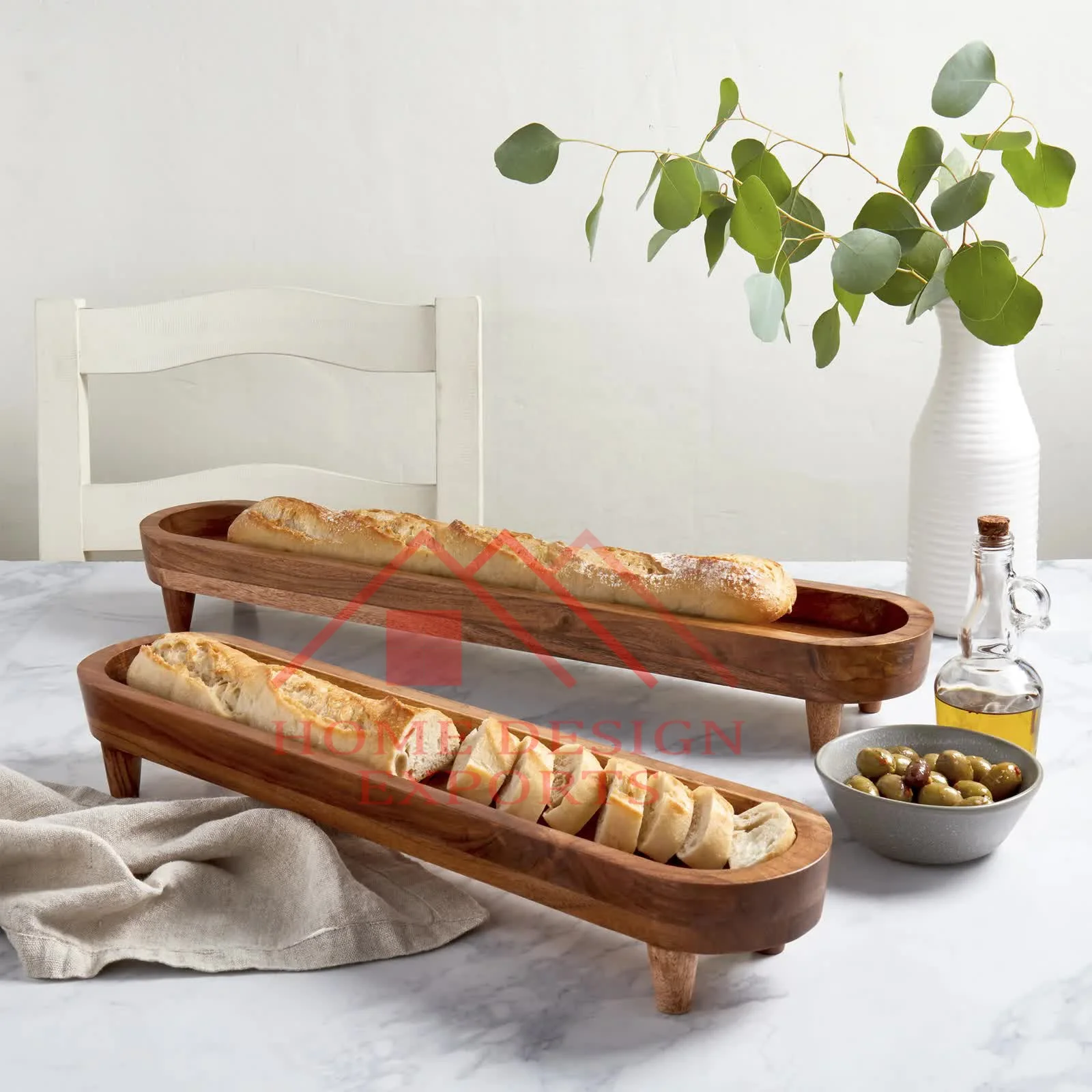 Handmade Wooden Rectangle Footed Tray for Kitchenware Usage Wholesale Natural Wood Large Ottoman Footed Base Tray Best Seller
