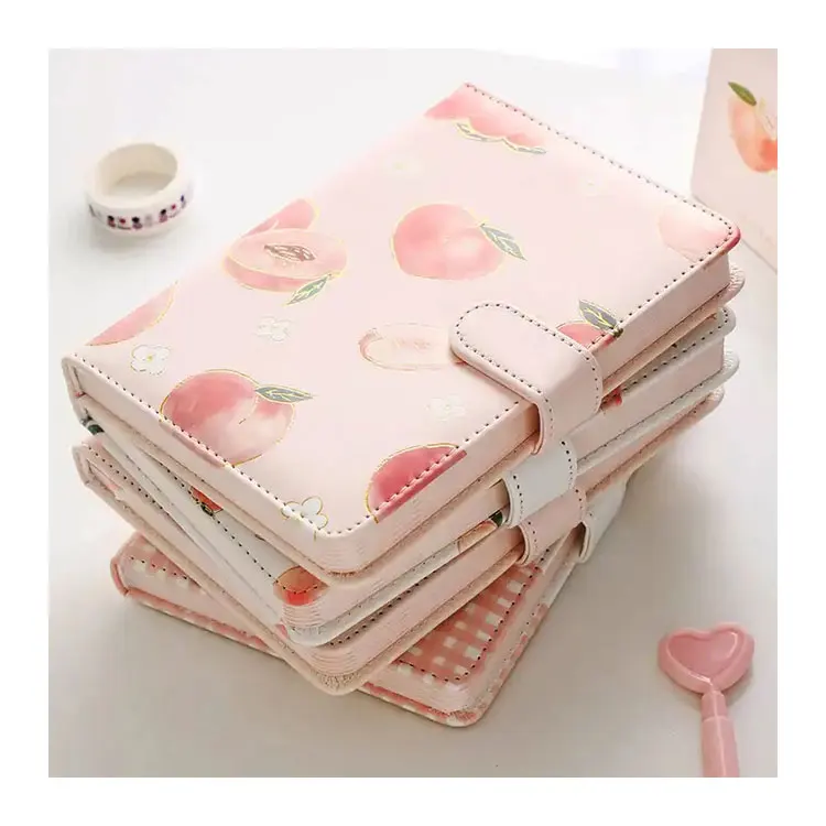 LABON Sweet Pink Peach Print Wholesales Pu Leather Notebooks Magnetic Buckle Closure Custom A5 Paper Notebook