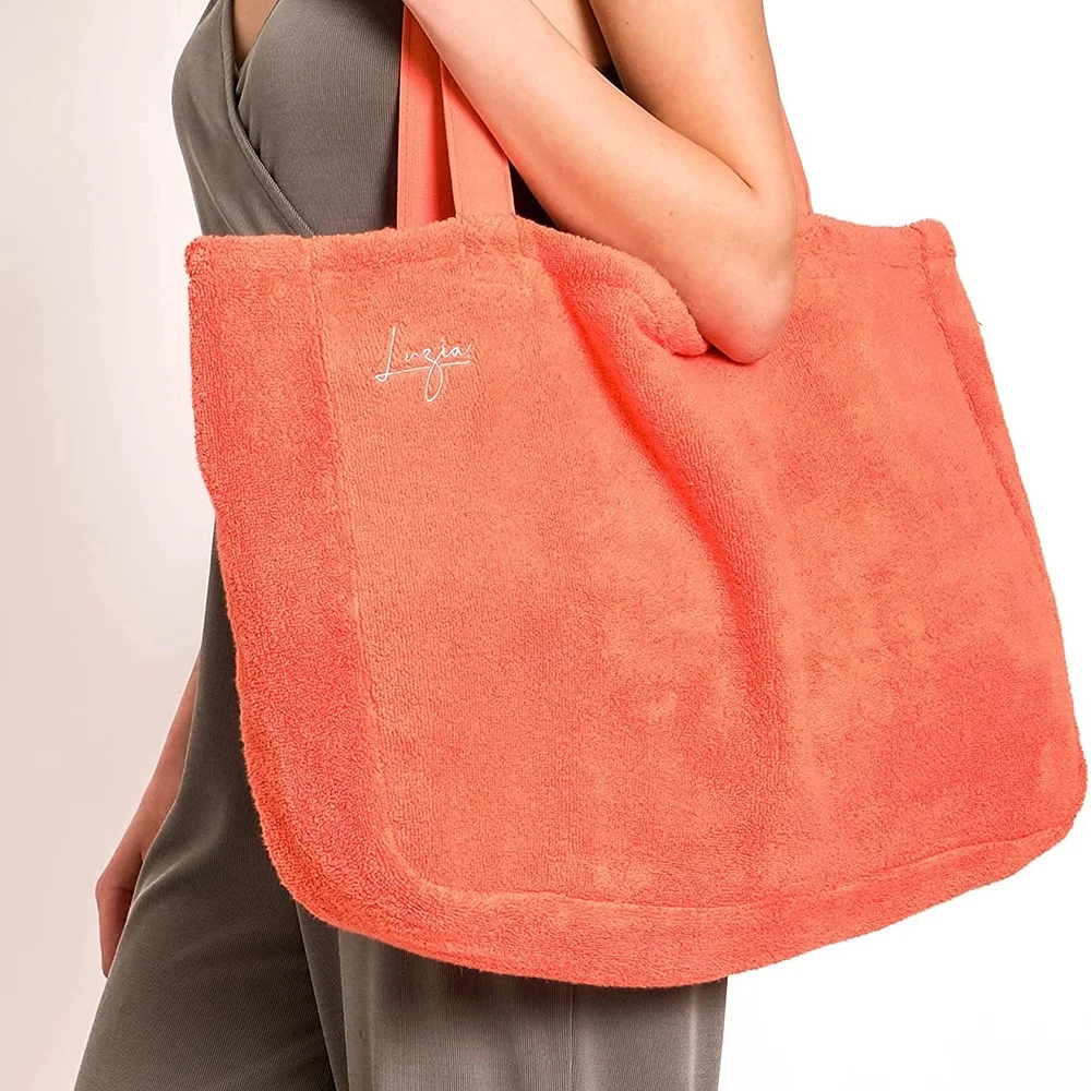 Women Large capacity 100% cotton terry cloth toweling tote bag towel beach bag