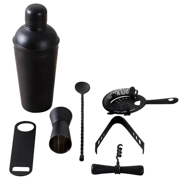 Amazon Top Seller Custom 7 Pieces Luxury Bartender Kit Matte Black Boston Cocktail Shaker Set with Bar Tools Accessories