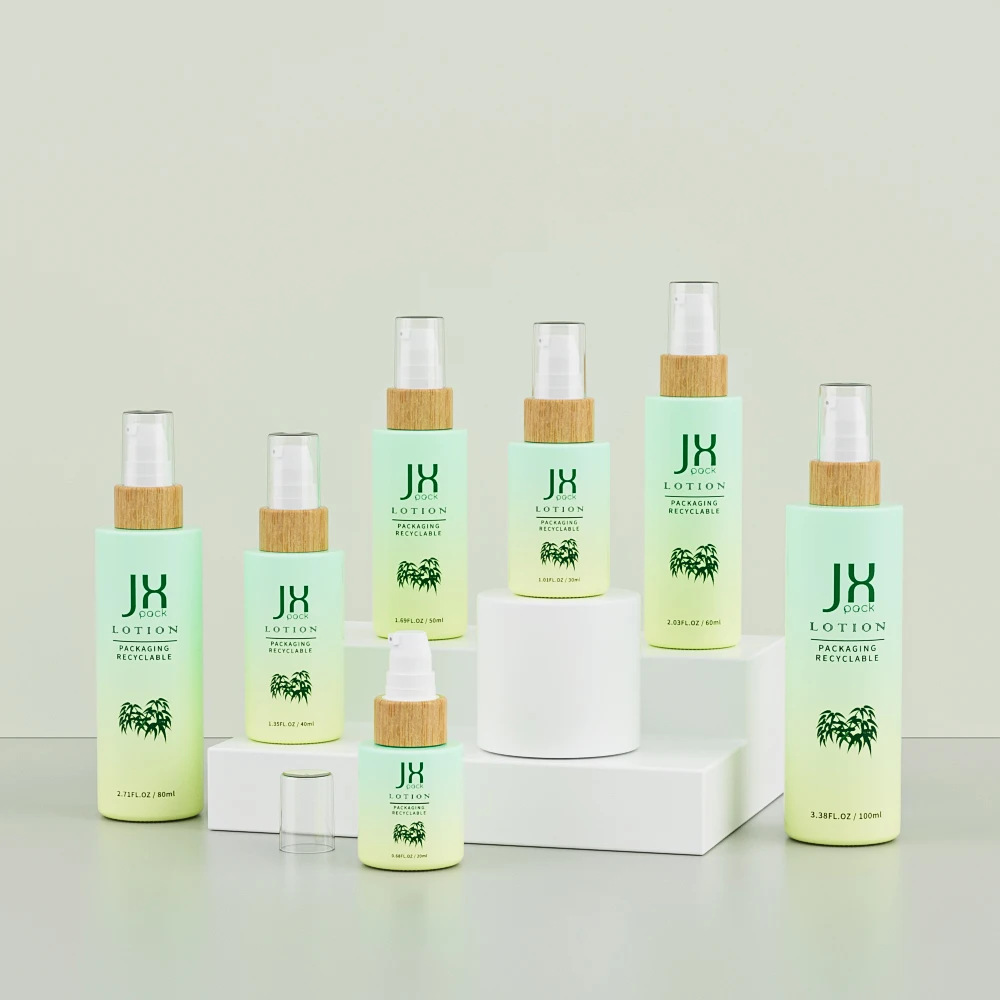 Custom 20ml 30ml 40ml 50ml 60ml 80ml 100ml empty cosmetic bamboo lid glass serum lotion pump fine mist spray bottle