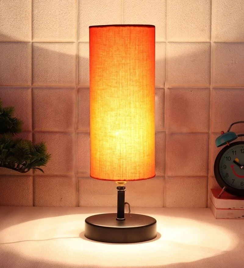 Best Quality Modern Black Color Metal Lamp With Orange Shade .