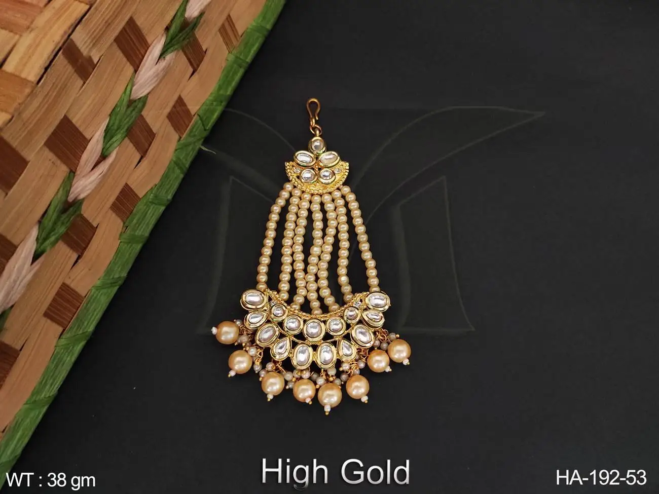 Designer High Gold Polish Beautiful Fancy Design Clustered Pearl Kundan Stones Kundan Jewellery Hair Accessories Jewelry Sets