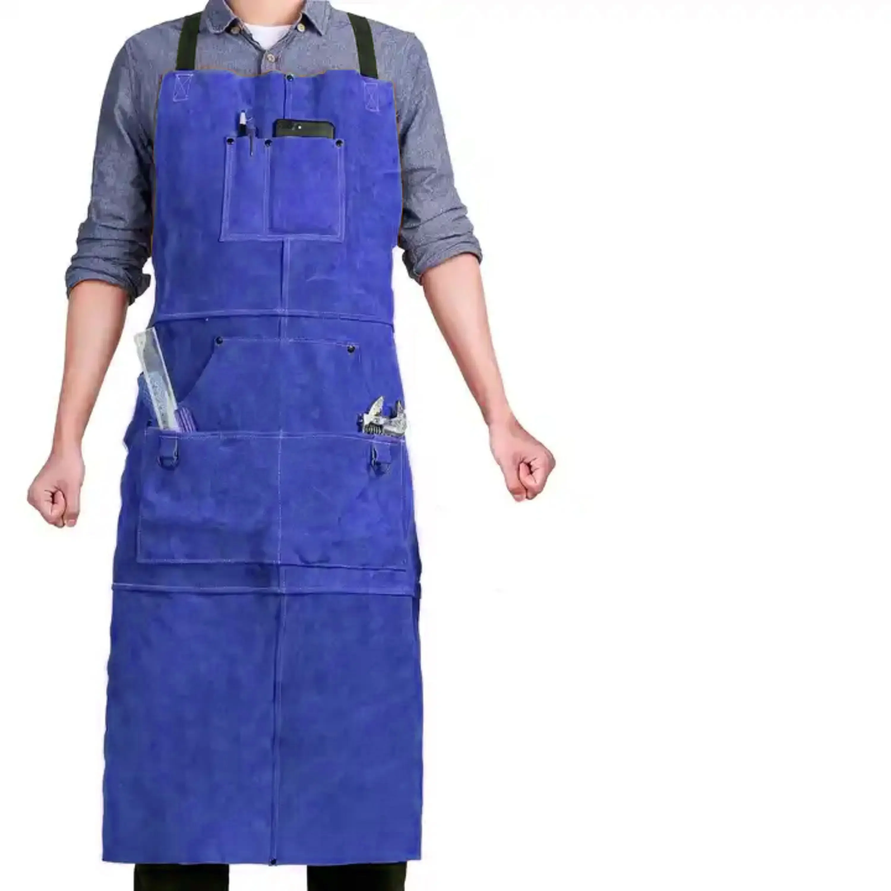 High Quality Cow Split Leather Heat and Flame Resistant Welding Apron for Industrial Work Body Protection Coverall Apparel