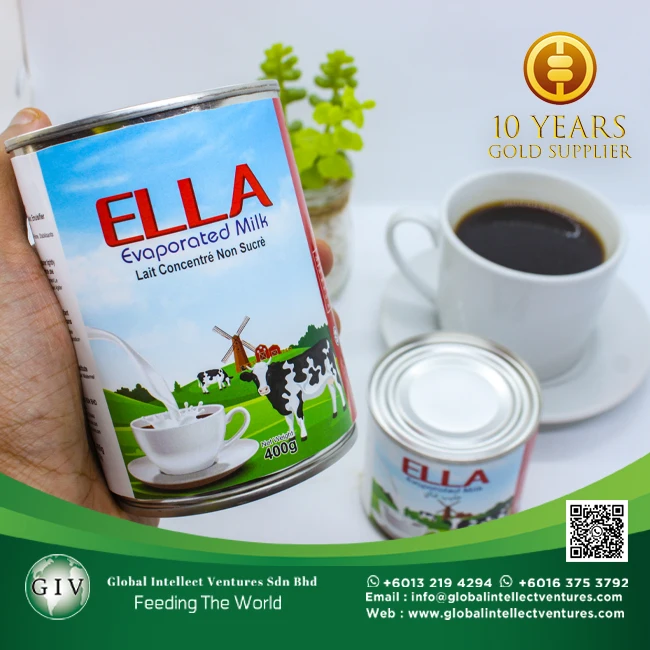 ELLA Full Cream Evaporated milk with 2% protein for Coffee/Tea and baking best quality products from Malaysia 390g,500g,1kg.