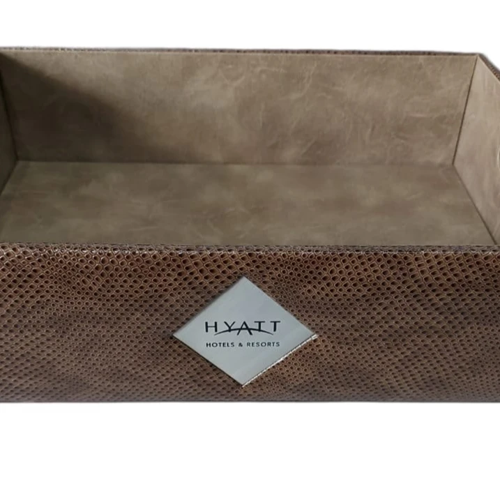 Leather and Bamboo Cut Handle Serving Tray Hospitality Products for Tissue Box Menu Folders Bill Folder Leather Bins