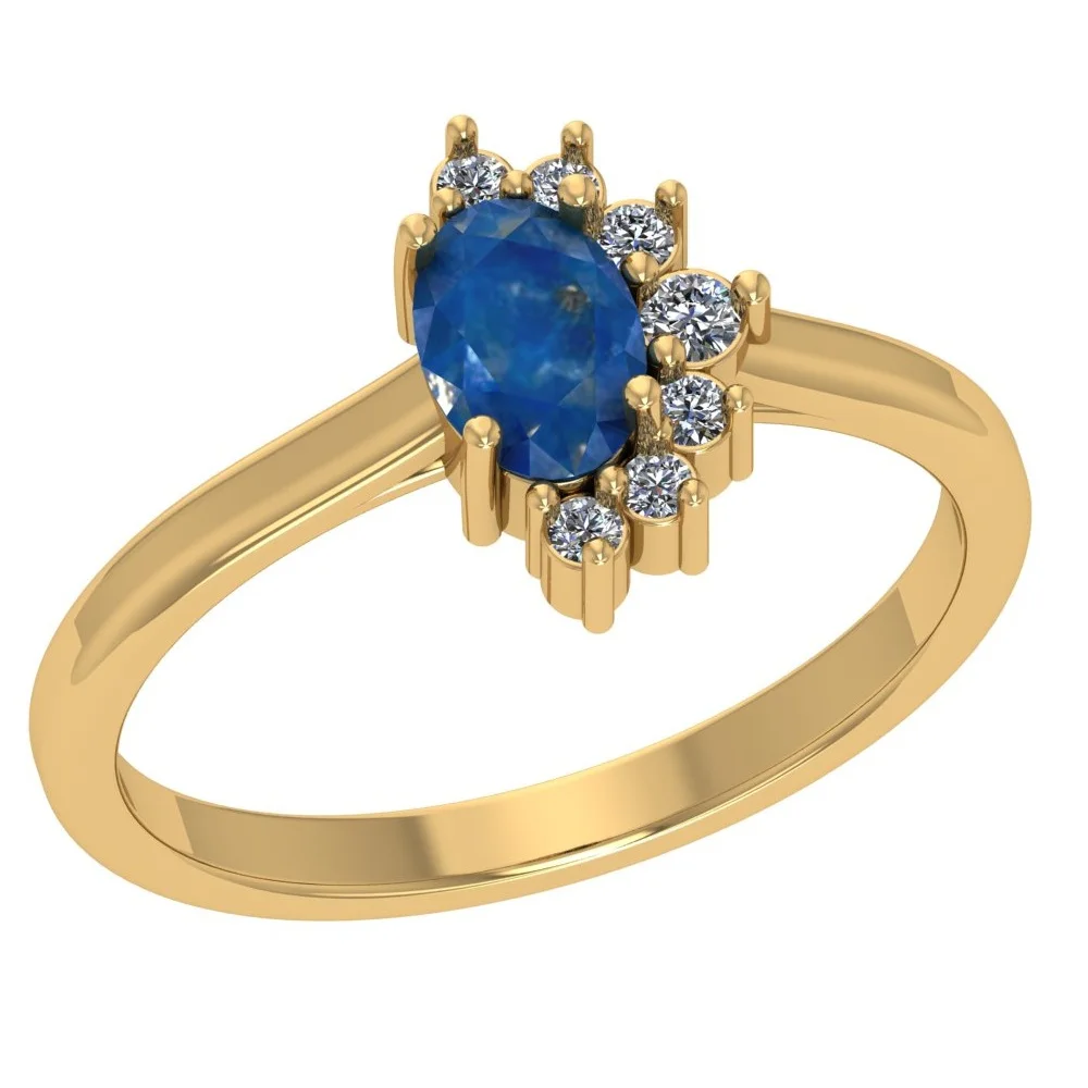Oval Shape Sapphire Lab Grown Gemstone With Side White Diamond 14 K Yellow Gold Band Ring With VS Clarity At Cheap Price
