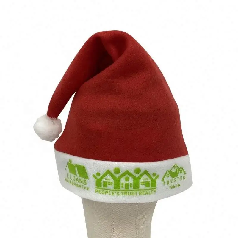 Factory Direct Price Plush Happy New Year Sublimation Christmas Santa Hat For Adults Custom Santa Hat