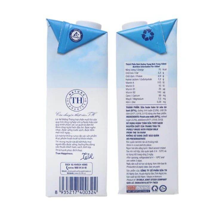 TH True Milk UHT Less Sugar Fresh Milk 1000ml Halal Certified Cow Healthy Box Sterilized Dairy Products Whole Milk
