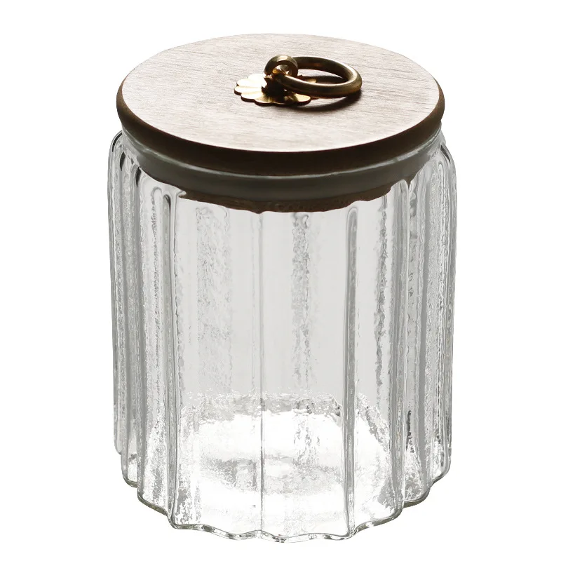 Various Sizes Coffee Tea Airtight Canister Petal Decorative Glass Storage Jar With Bamboo Lid Metal Handle