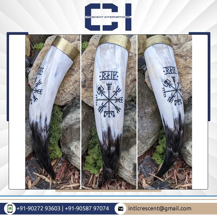 Best Quality Viking Natural Crafts Hand Carved Food Safe Bulk Supply  Ox Horn Custom Viking Drinking Horn with Stand