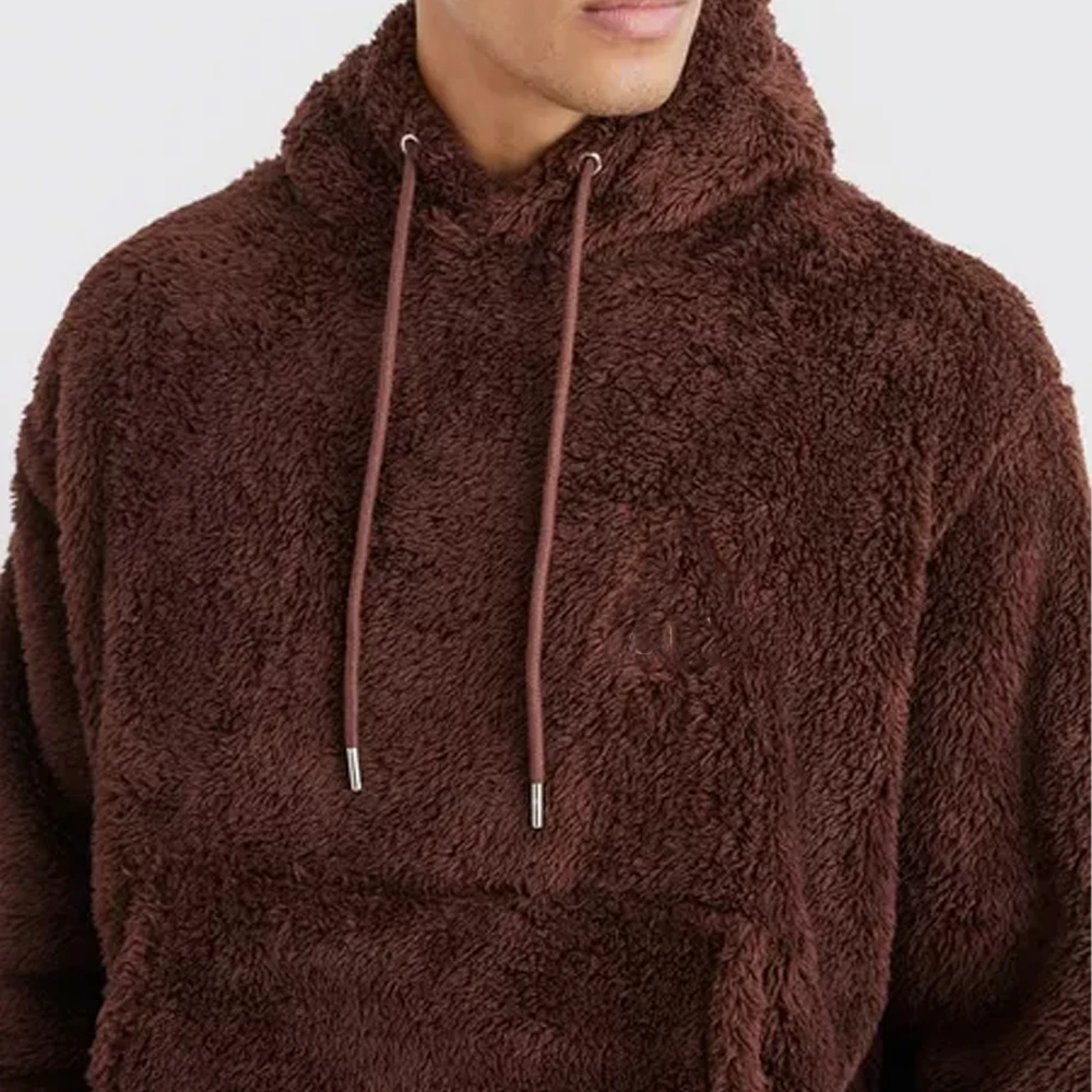 High Quality Men Fuzzy Fleece Sweatshirt Casual Loose Sherpa Pullover Oversized Hoodie with Pockets Warm for Men Hoodie
