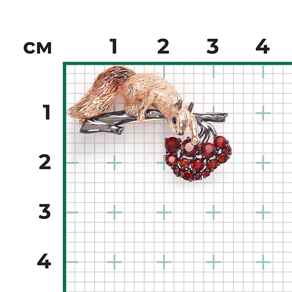 Exclusive Combined 14 K solid Rose White gold Squirrel brooch garnets enamel