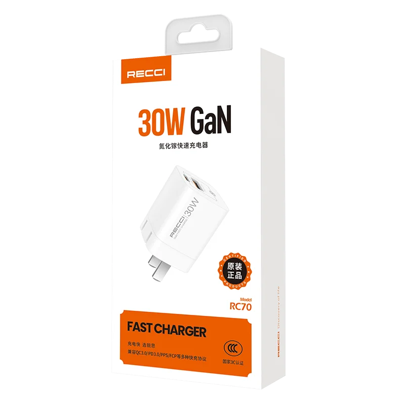 New PD 30W GaN Fast Charger Portable Mobile Phone Charger Classic Wall Charger with Two Ports