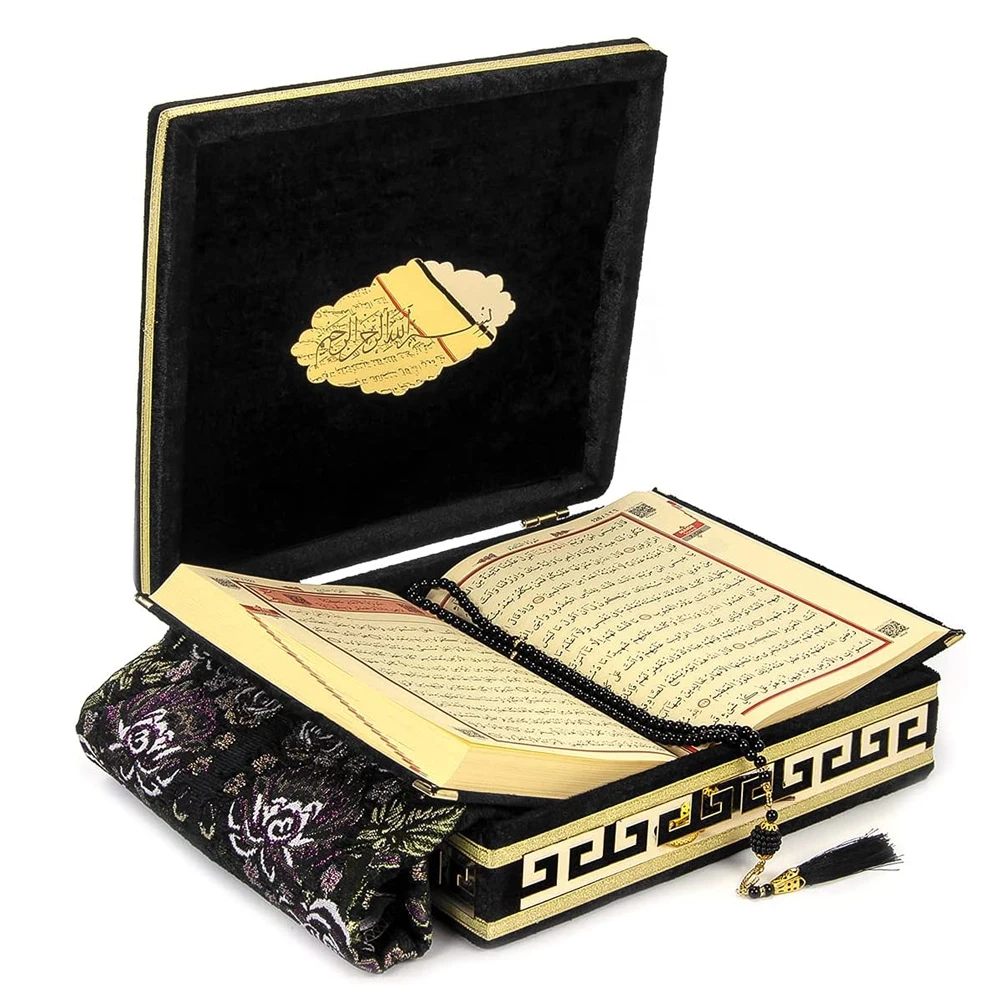 Arabic language Quran learning Book black color velvet fabric holy Quran book custom made Soft Cover