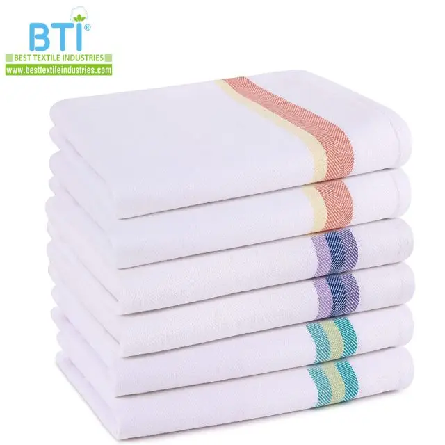 Herringbone Weave Multi Stripe Design Cotton Kitchen Dish Towels Tea Towels Glass cloth Bar Towel