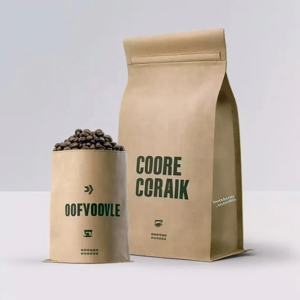 kraft paper Stand Up Coffee Bag Moisture Proof Packaging Bag flat bottom Coffee Bags With Valve And Zipper