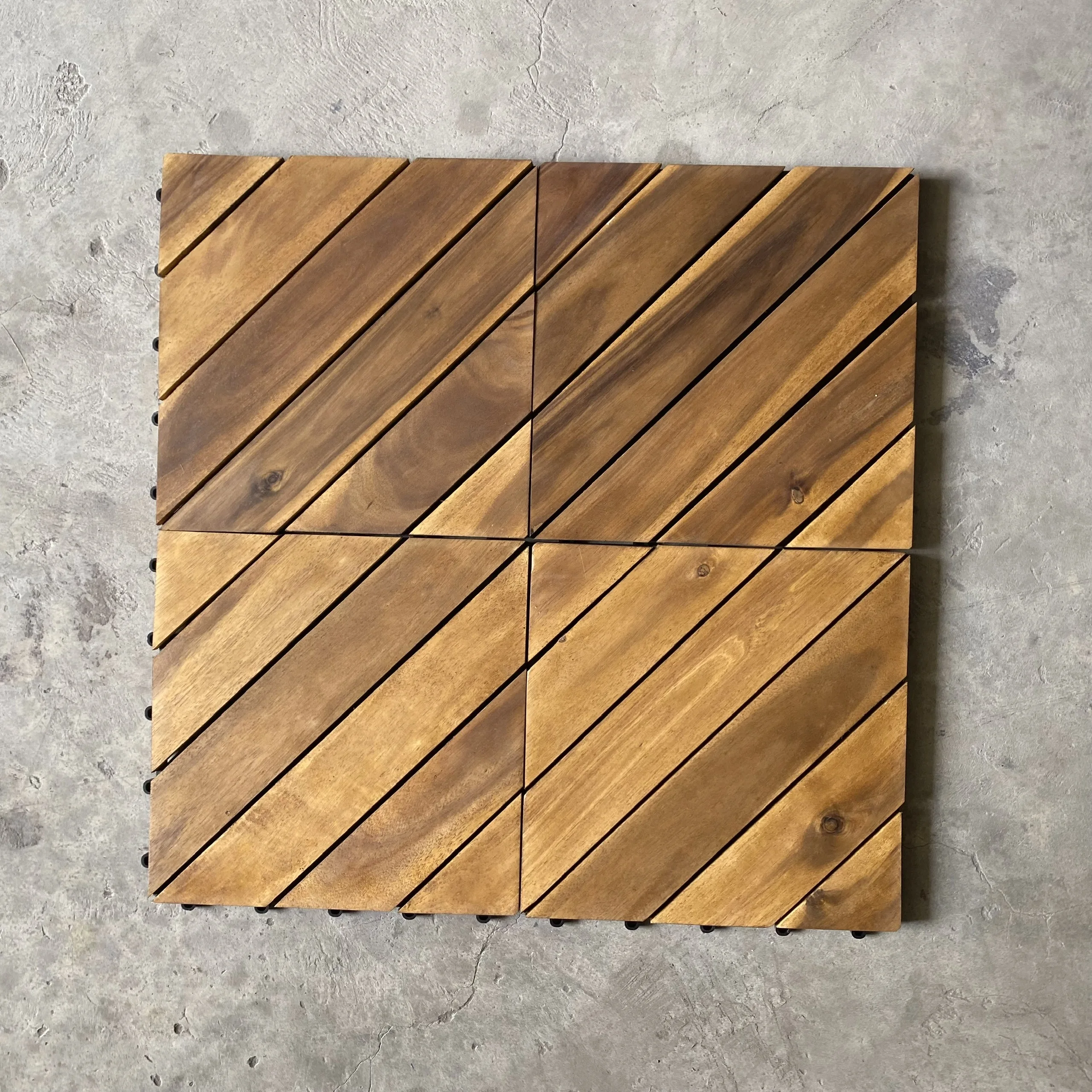 Acacia Wood Interlocking Deck Tiles for Outdoor Patio and Floors Flooring In Stock Ready Export 6 slats diagonal