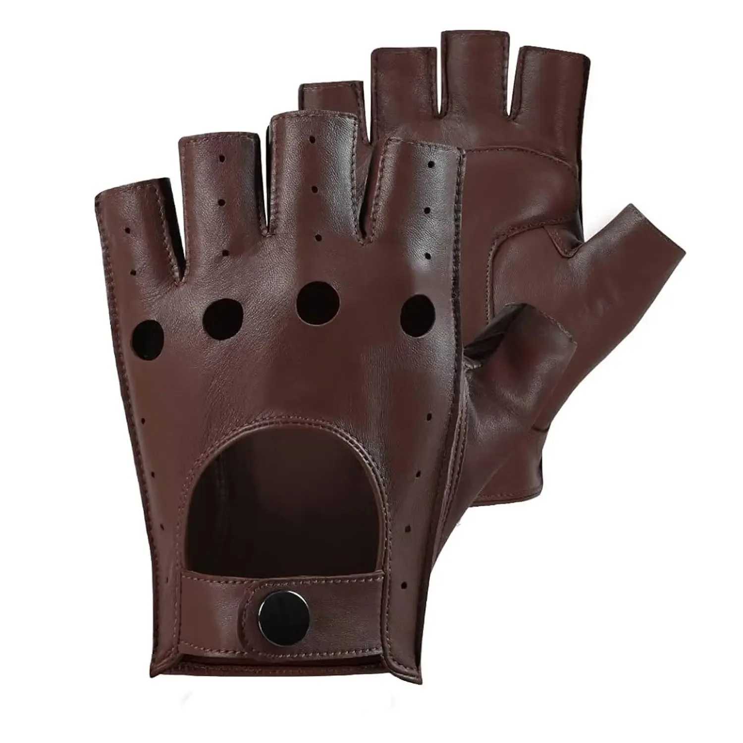 Unisex Half Finger Driving Gloves Genuine Cowhide Smooth Leather Breathable and Comfortable Premium Driving Gloves
